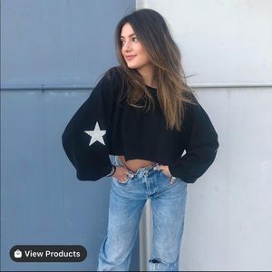 Crystal Rags Black Cropped Sparkly Star Sweater